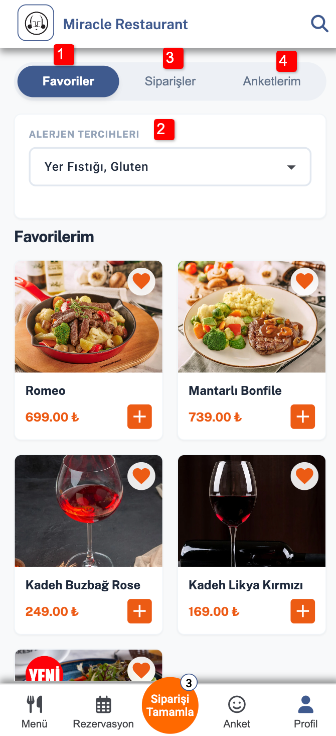 Favori Ürün, Alerjen ve Sipariş Geçmişi Takibi