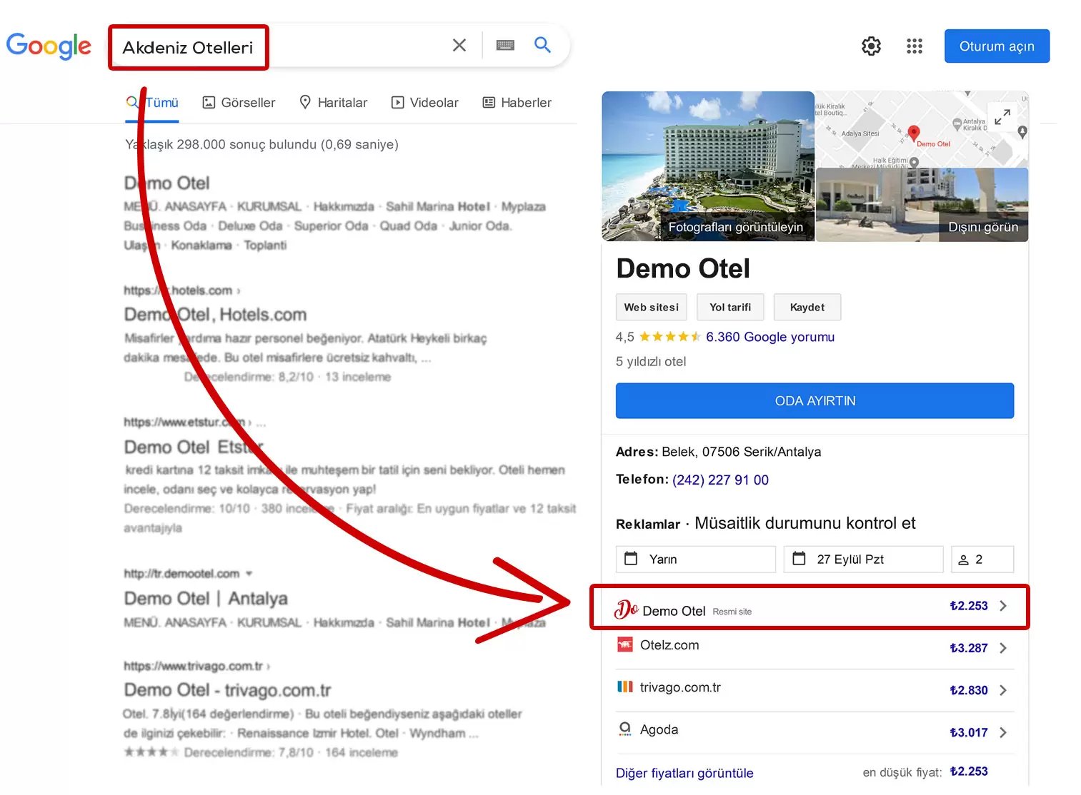 Ücretsiz Google Otel Entegrasyonu