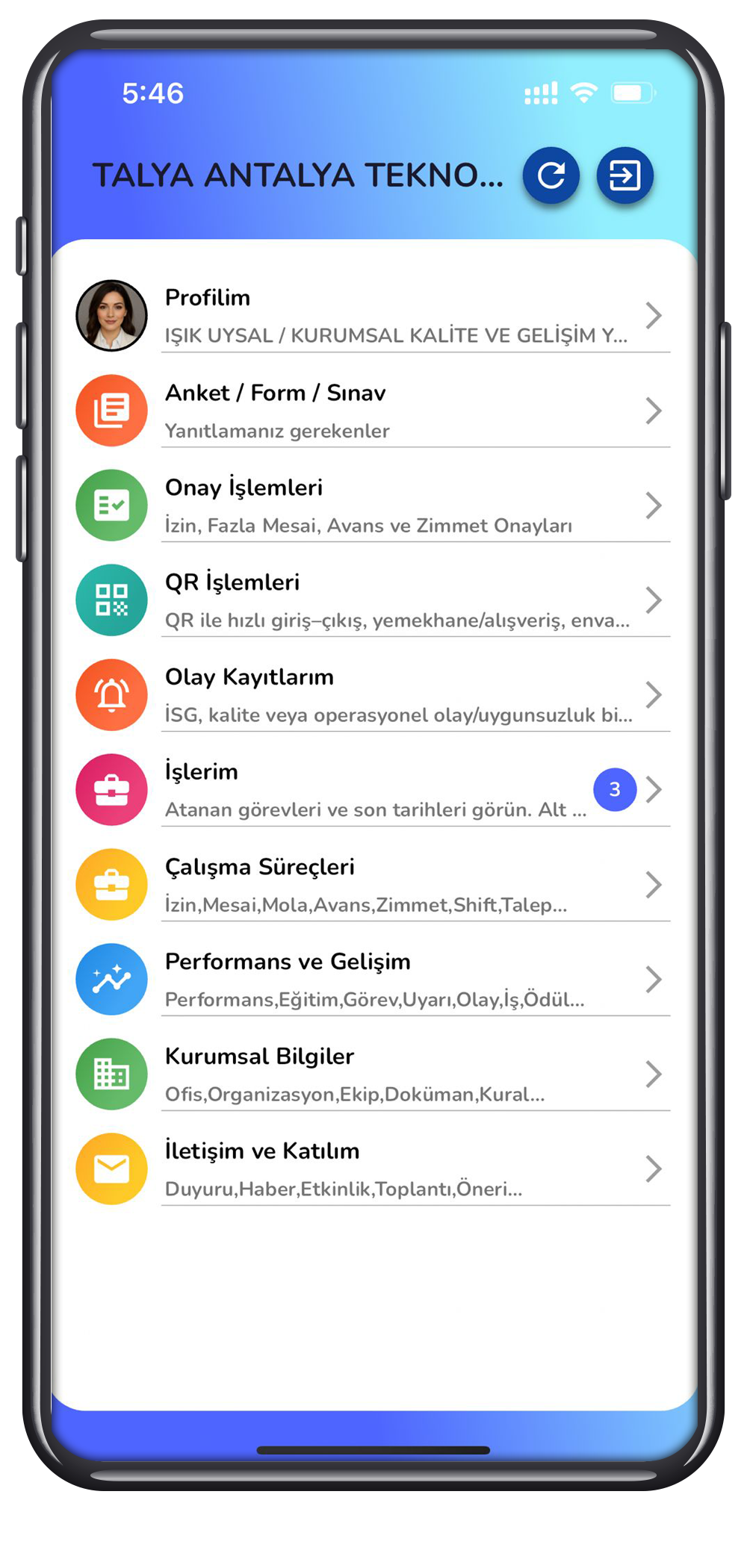 Şirketim Mobil Arayüzü